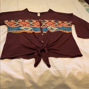 Aztec print/wine top.